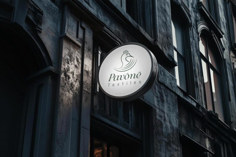 Pavone green Circle Signboard Mockup On Building Wall